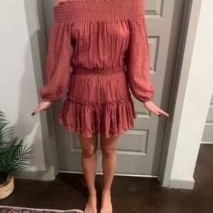 Elegant Off-Shoulder Rust Dress